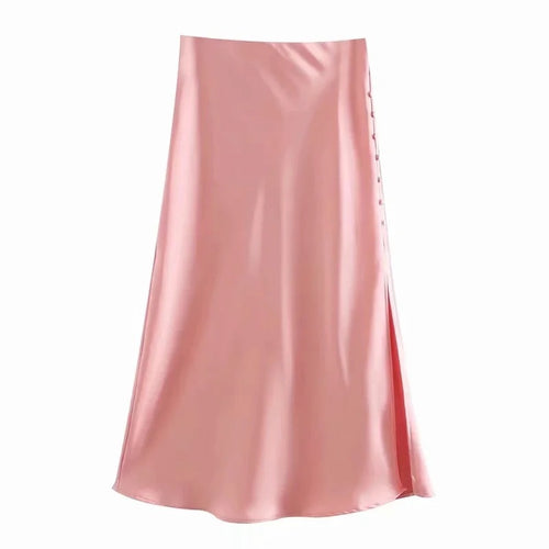 Chic Split Satin Skirt for Ladies