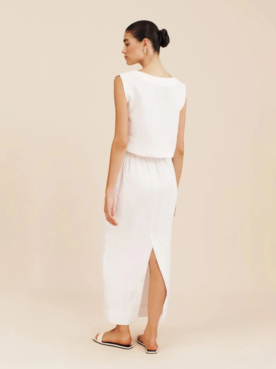 Bornladies Cotton Linen Vest Half Skirt 2-Piece Dress Set