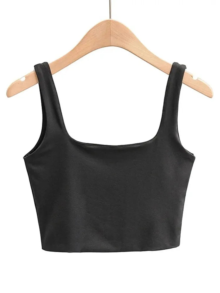 2022 Sommer Damen Sexy Ärmellose Tops Fashion Kurze Tanktops mit Quadratausschnitt 6 Farben