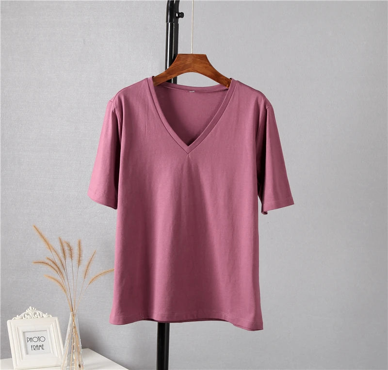 Hirsionsan Summer V Neck Soft Tees Tops