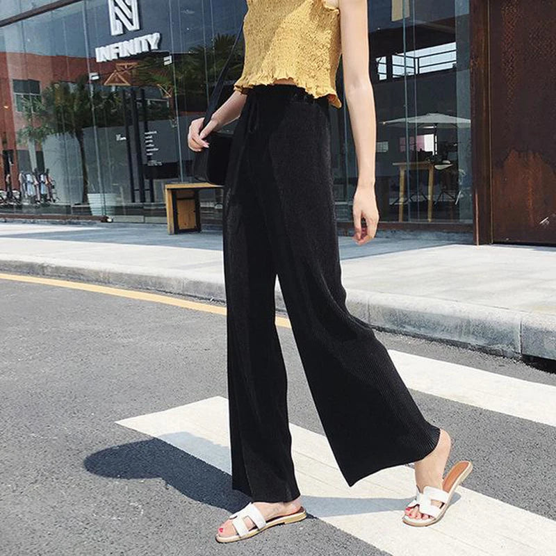 Summer Wide Silk Trousers Loose Casual Pants