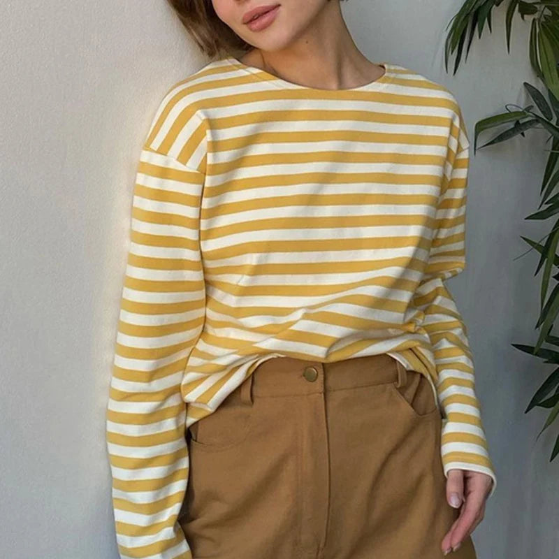 Hirsionsan 2023 Basic Thick Stripes T Shirts Women