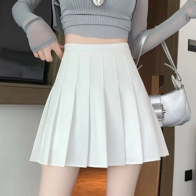 Falten-Minirock mit Shorts Damen Hohe Taille A-Linie Skater Skort Weiß Schwarz Rosa Sportliche Schuluniform Neue Mode HotSale