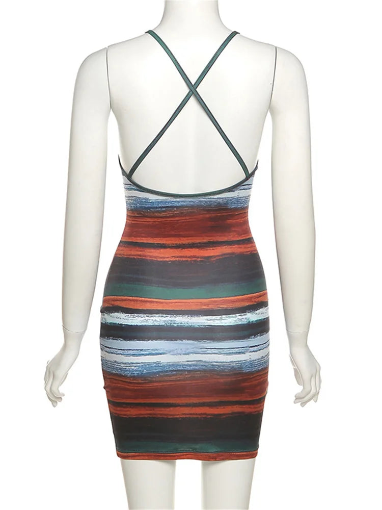 Kliou Panelled Striped Mini Dress Skinny