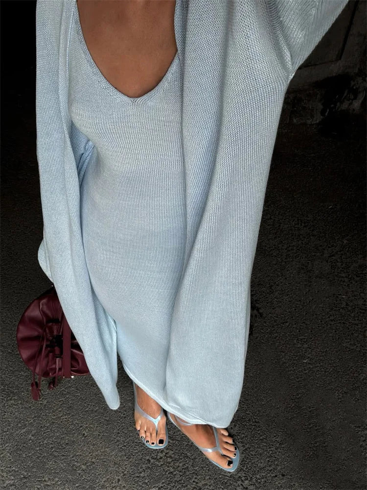 Tossy Knitwear V-Neck Ribbed 2 Piece-Set Dress