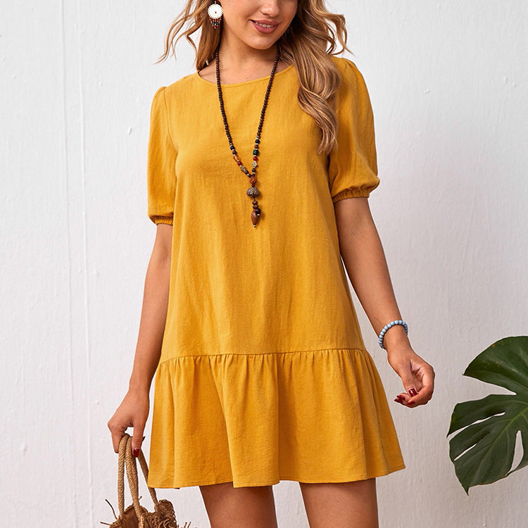 Chic Cotton Linen Short Sleeve Dress