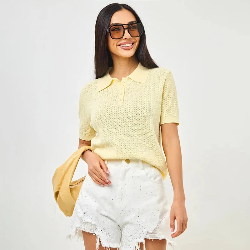 Typhaland Hollow Knitted T shirt Woman 2026