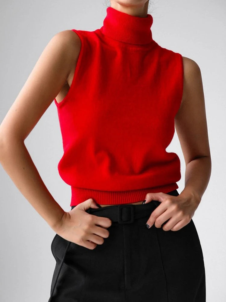 Blubelle Damen Neue Herbst Winter Strick Ärmellose Rollkragen Tank Top Weicher Stoff Trendiger Slim Fit Einfarbig Mode Camis