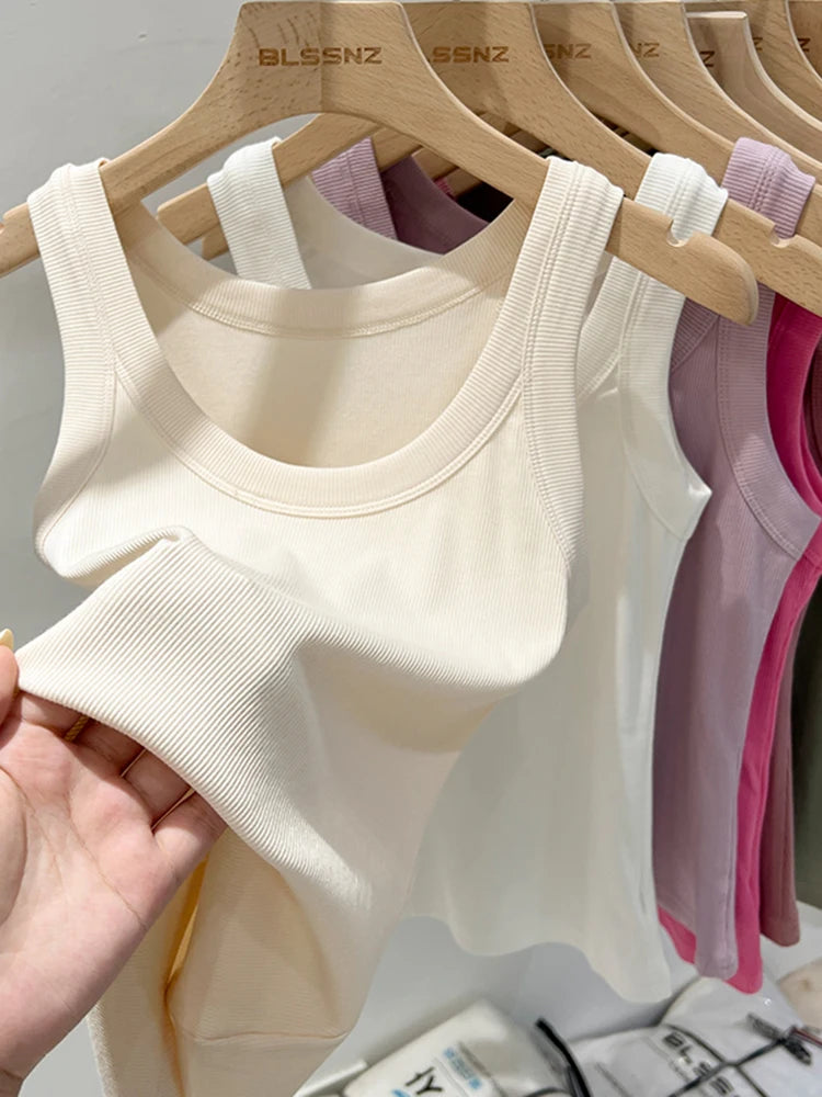 zjaiss Damen Einfarbig Rundhals Geripptes Tanktop Camisole Damen 2026 Sommer Basic Elastisches Tanktop O-Ausschnitt Einfarbiges Tanktop