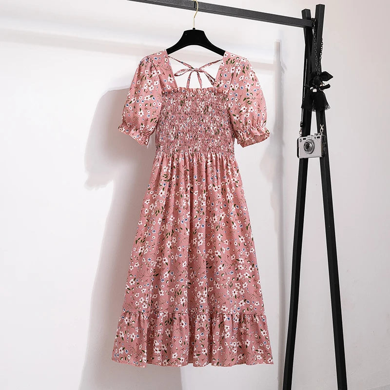 Waist Short Sleeve Pleated Casual Dress