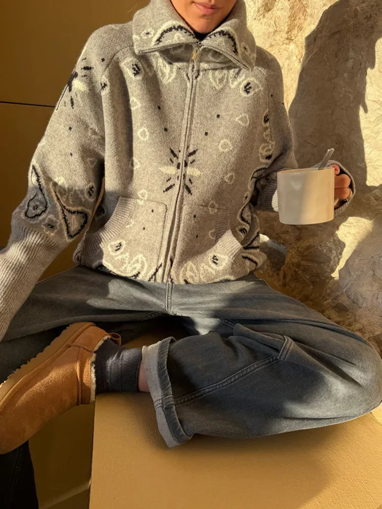 2026 Cardigan Zipper Full Sleeve Pockets Loose Sweater