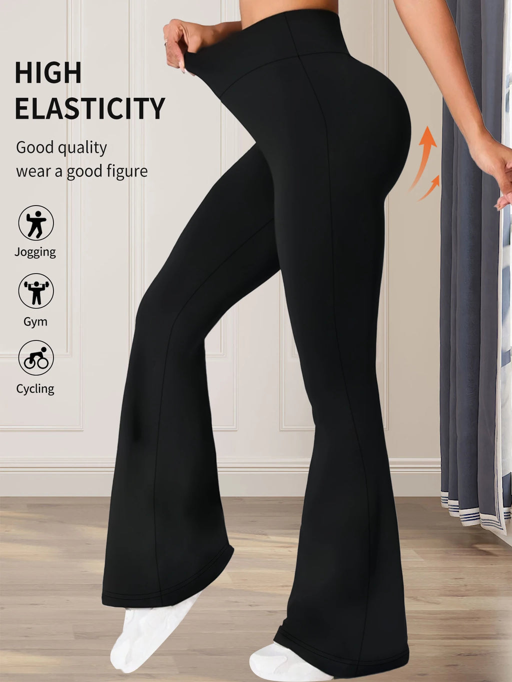 Damen-Frühlings- und Sommerhose mit hoher Taille, eng anliegende Schlaghose, schmale lange schwarze Hose, dünne weite Hose für schlanke Frauen