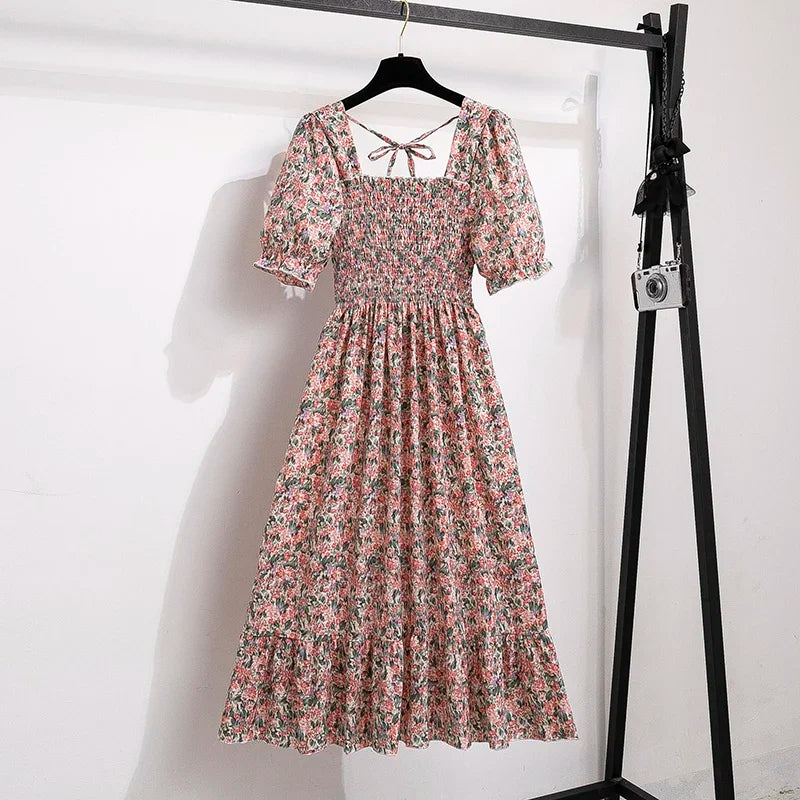 Waist Short Sleeve Pleated Casual Dress