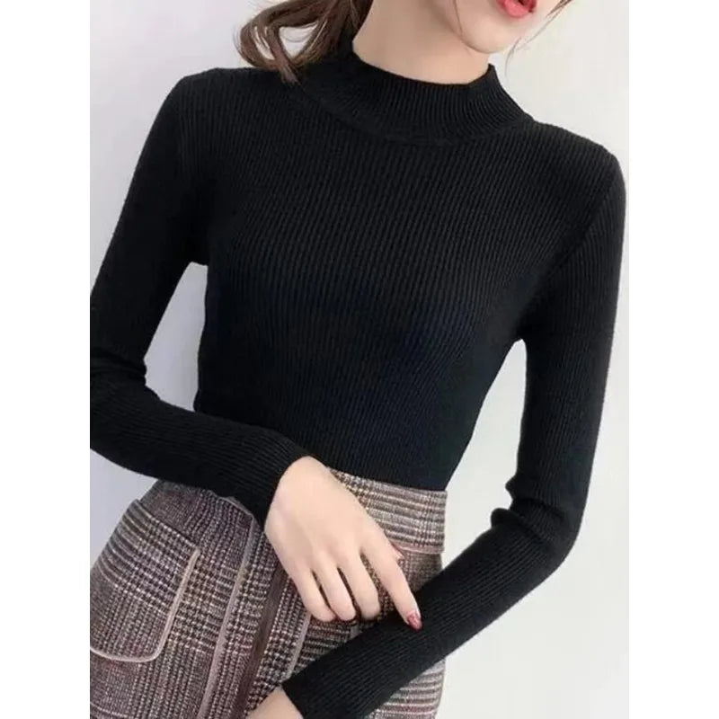 Herbst Winter Rollkragen Damenpullover Vintage Basic Uni Stricktop Casual Slim Pullover Koreanische Pullover Schlichte Schicke Jumper