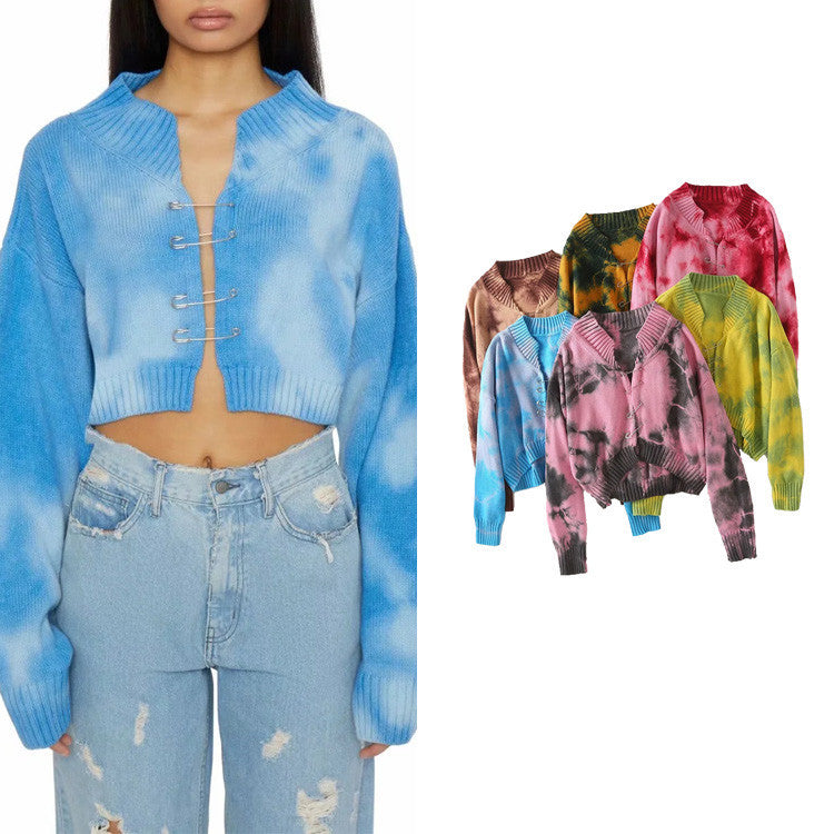 Chic Tie-Dye Crop Cardigan Tee