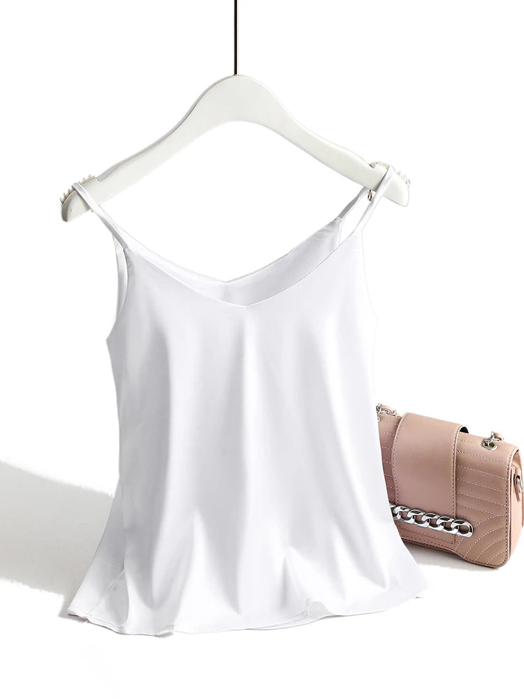 V Neck Basic Satin Silk Tank Tops