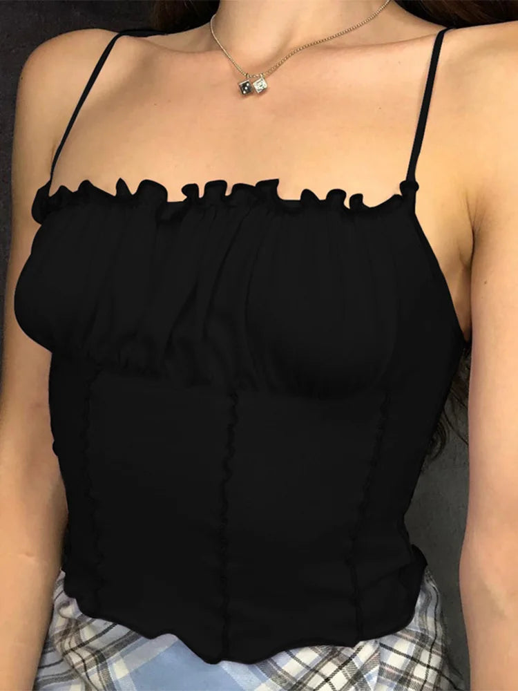 Ruffles Tank Top Sleeveless Crop Top