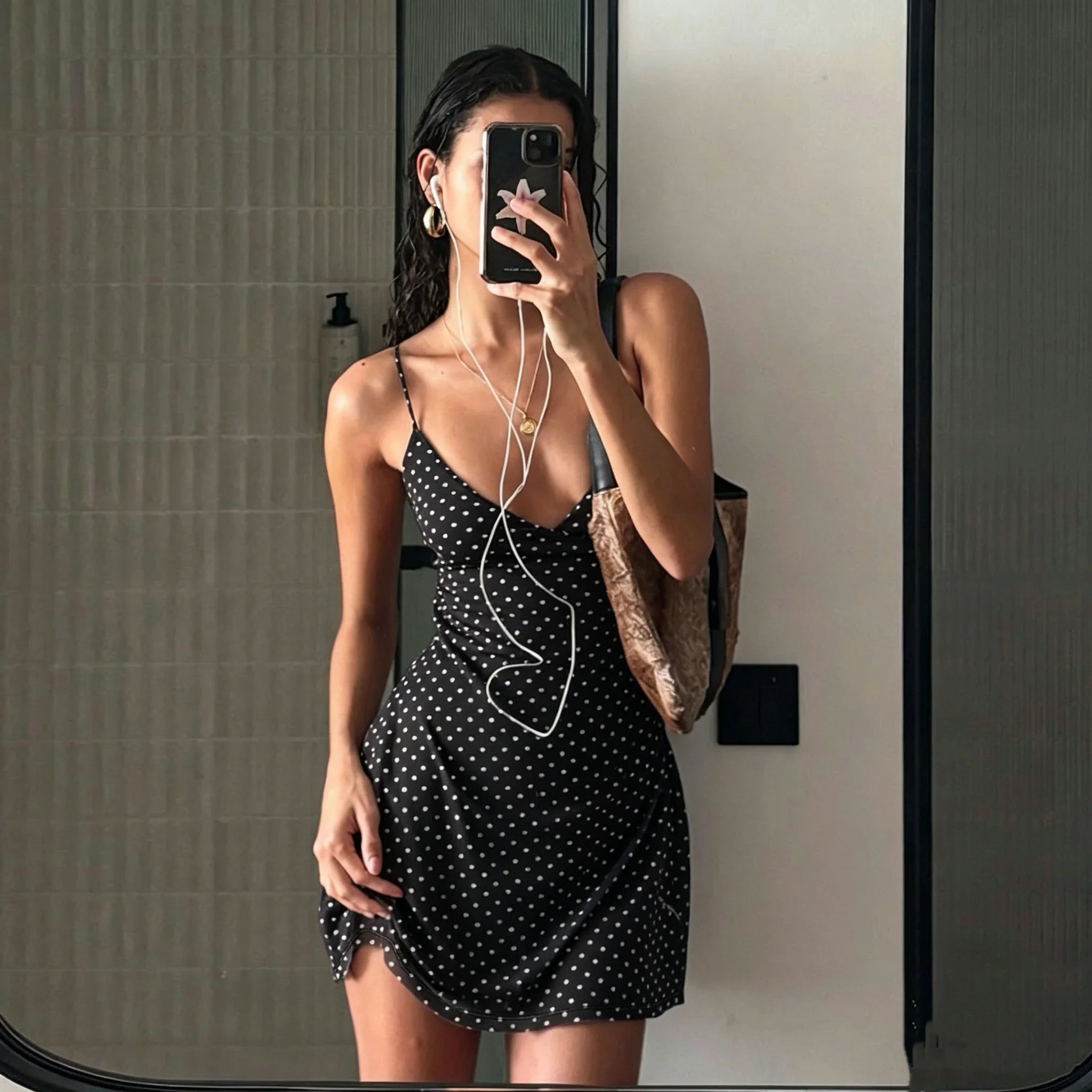 Y2k Vintage Slim Dot Print Basic Sleeveless Dress