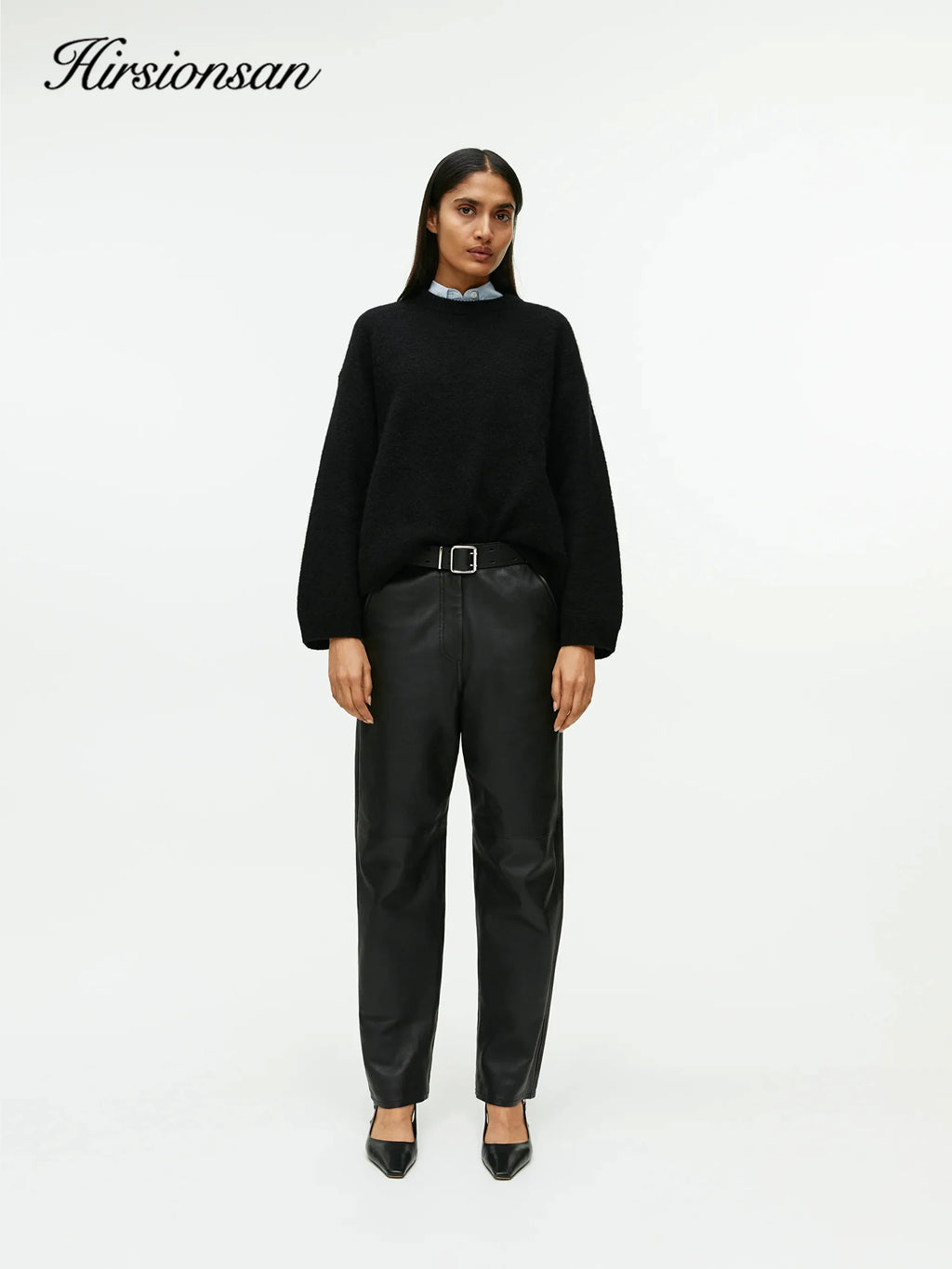 Hirsionsan Basic O Neck Lantern Sleeve Sweater