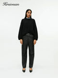 Hirsionsan Basic O Neck Lantern Sleeve Sweater