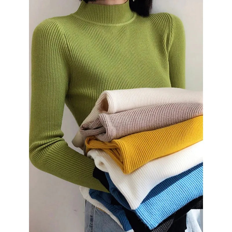 Herbst Winter Rollkragen Damenpullover Vintage Basic Uni Stricktop Casual Slim Pullover Koreanische Pullover Schlichte Schicke Jumper