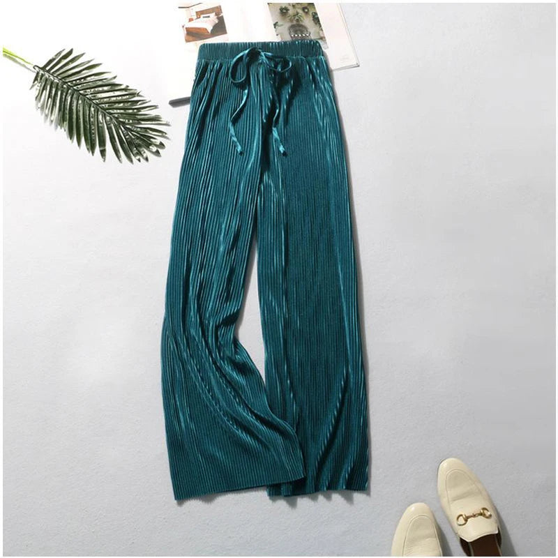 Summer Wide Silk Trousers Loose Casual Pants