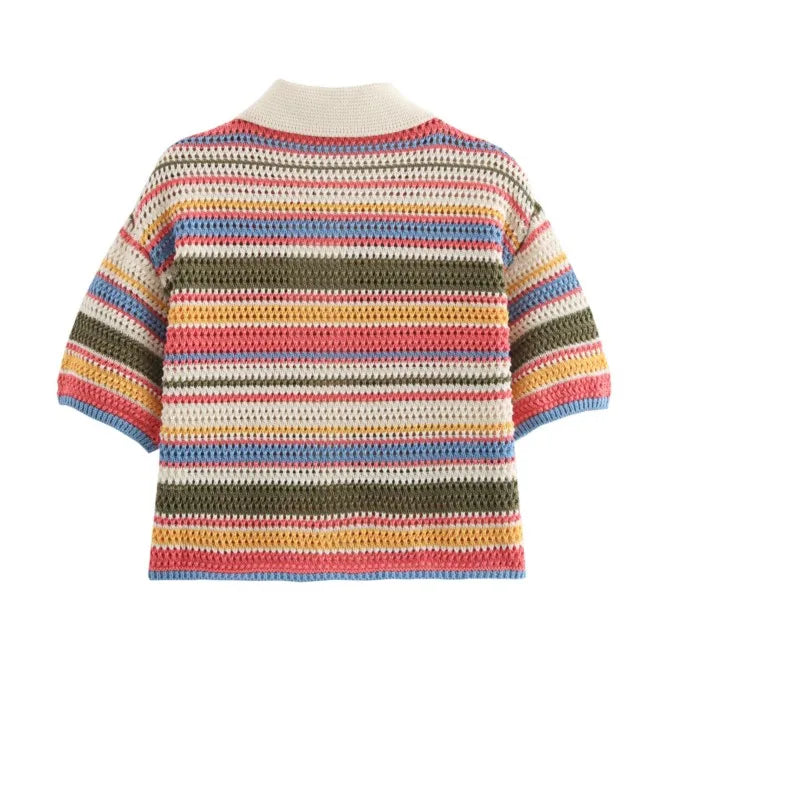 Patchwork Striped Sweater Knit Shorts Suit