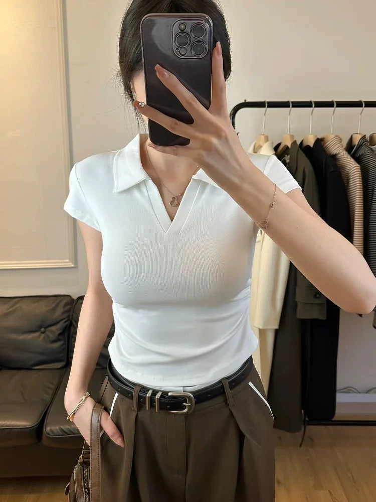 Cotton Summer T Shirt Skinny Slim Basic Crop Top