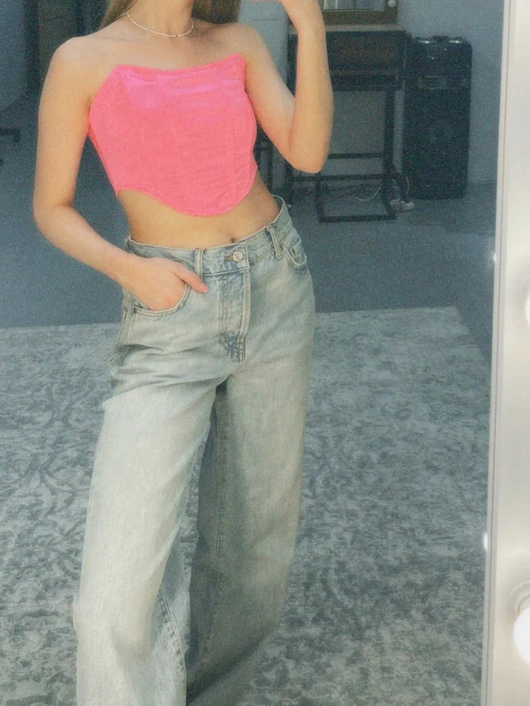 Ärmelloses schulterfreies, modisches, sexy Korsett-Crop-Top, Weste, Damenunterwäsche, rückenfreies Bustier-Top, unifarben