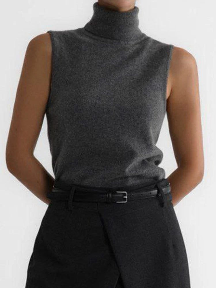 Winter Knit Sleeveless Turtleneck Tank Top
