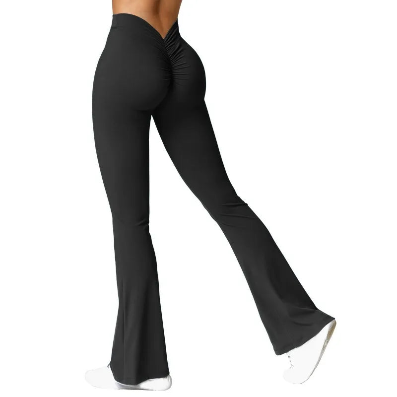 Fashion Micro Horn Leggings Damen V-Rücken Taille Sporthose Hohe Taille Push Up Po Gym Hose Einfarbig Schlank Freizeit Leggings