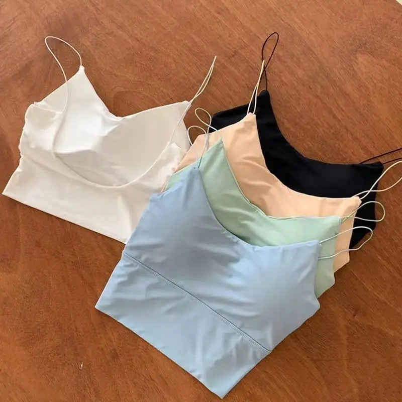 1x Damen Sexy Unifarbene Camisole Eisseide Tube Nahtloses Sport-Tanktop Kabellose Unterwäsche Gepolsterter BH Bralette Weste