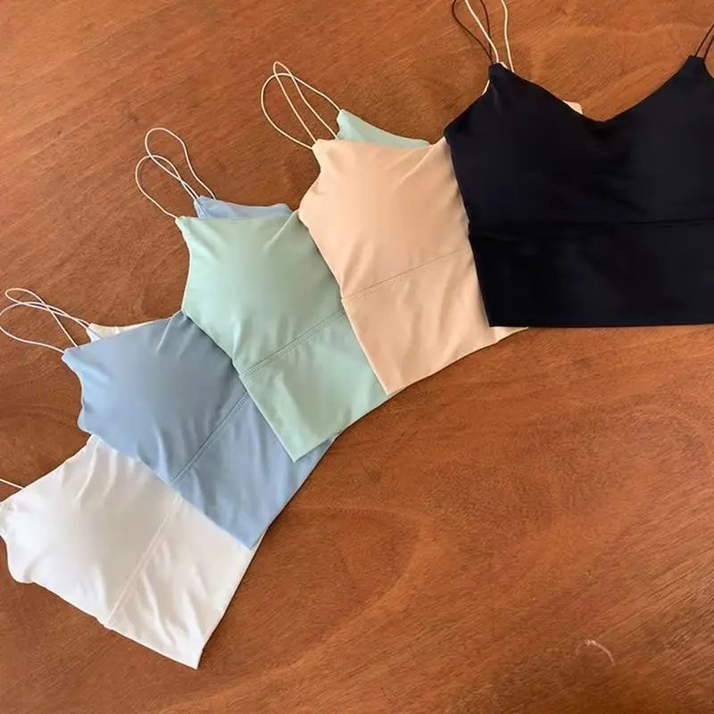 1x Damen Sexy Unifarbene Camisole Eisseide Tube Nahtloses Sport-Tanktop Kabellose Unterwäsche Gepolsterter BH Bralette Weste