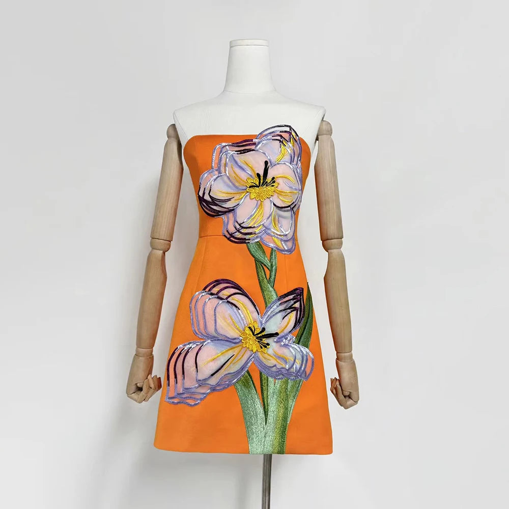 VGH Patchwork Appliques Slim Mini Dress for women