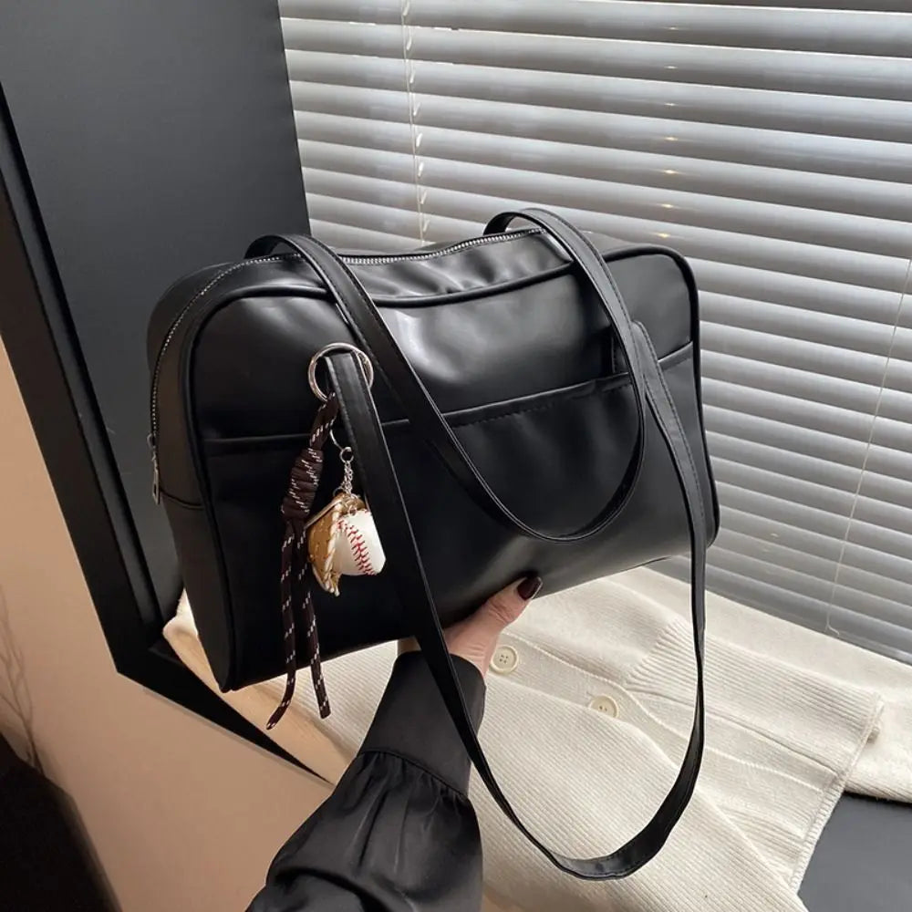 Fashion PU Leather Shoulder Bag with Pendant Large Capacity Women Girls Crossbody Bag Portable Tote Bag Shopping Bag