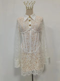 VGH Retro Lace Mini Shirt Dress for Women