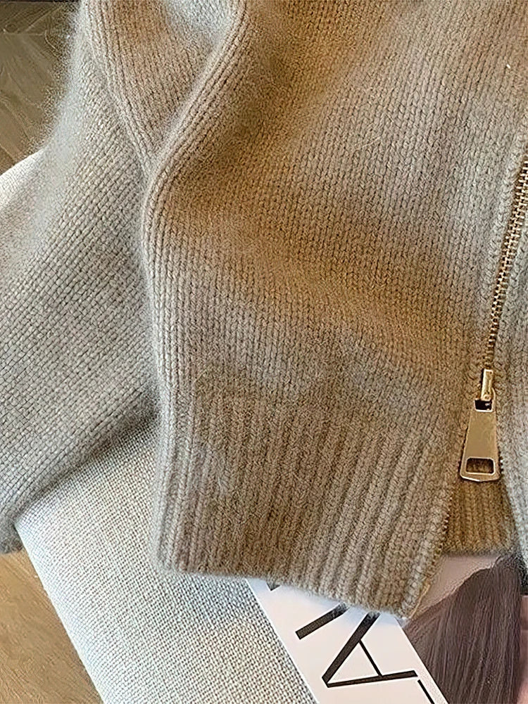 Patchwork Zipper Cropped Cardigan Sweater Jacket Vintage