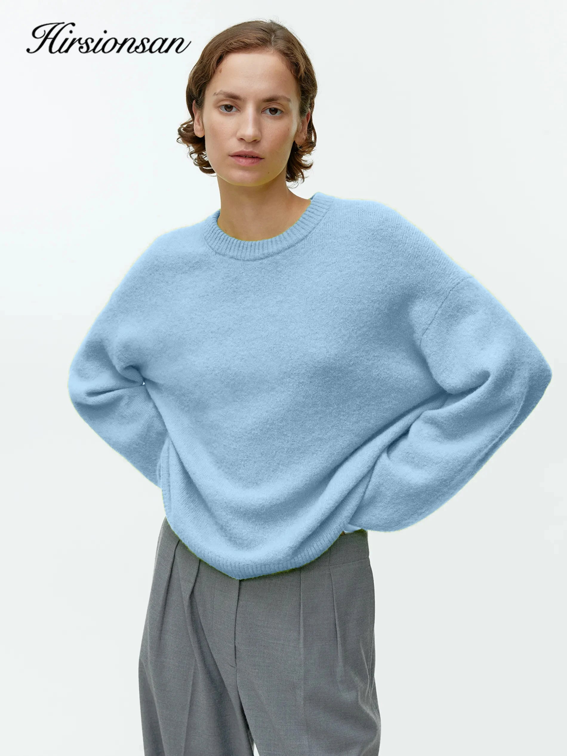 Hirsionsan Basic O Neck Lantern Sleeve Sweater