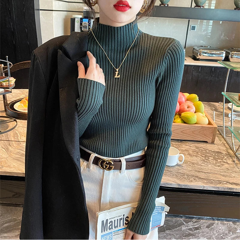 Turtleneck Sweater Long Sleeve Casual Slim Pullover