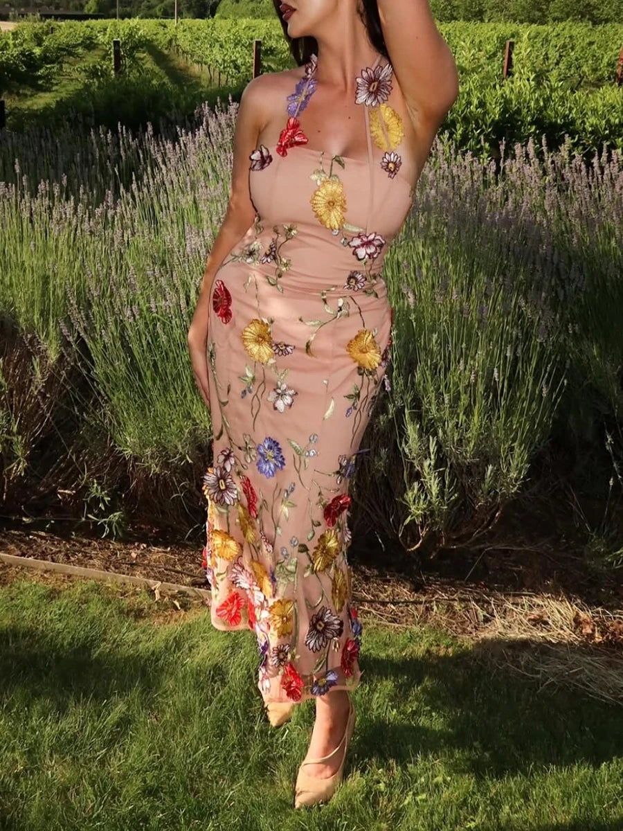 VGH Elegant Art Exhibition Halter Dress for Women