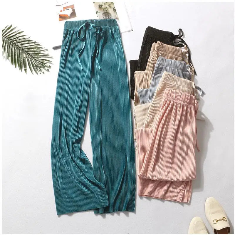 Summer Wide Silk Trousers Loose Casual Pants