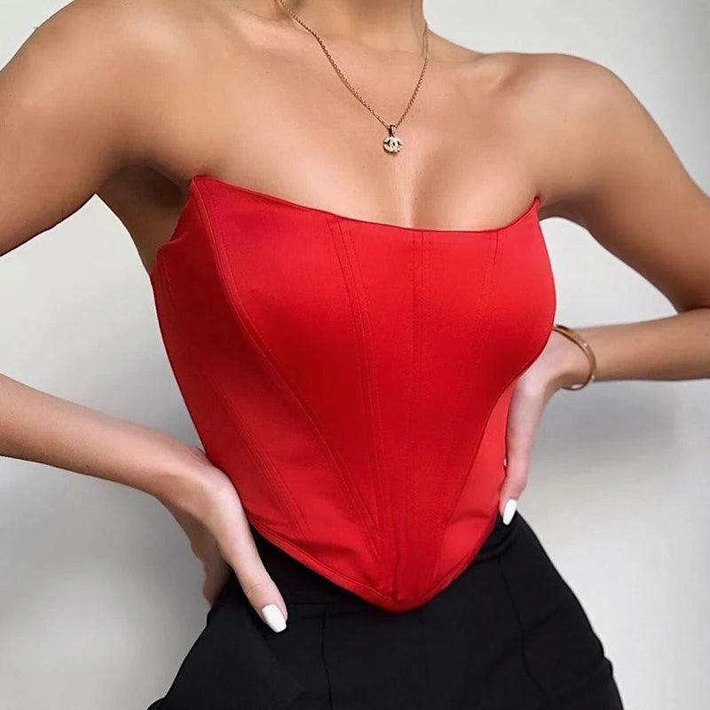 Ärmelloses schulterfreies, modisches, sexy Korsett-Crop-Top, Weste, Damenunterwäsche, rückenfreies Bustier-Top, unifarben