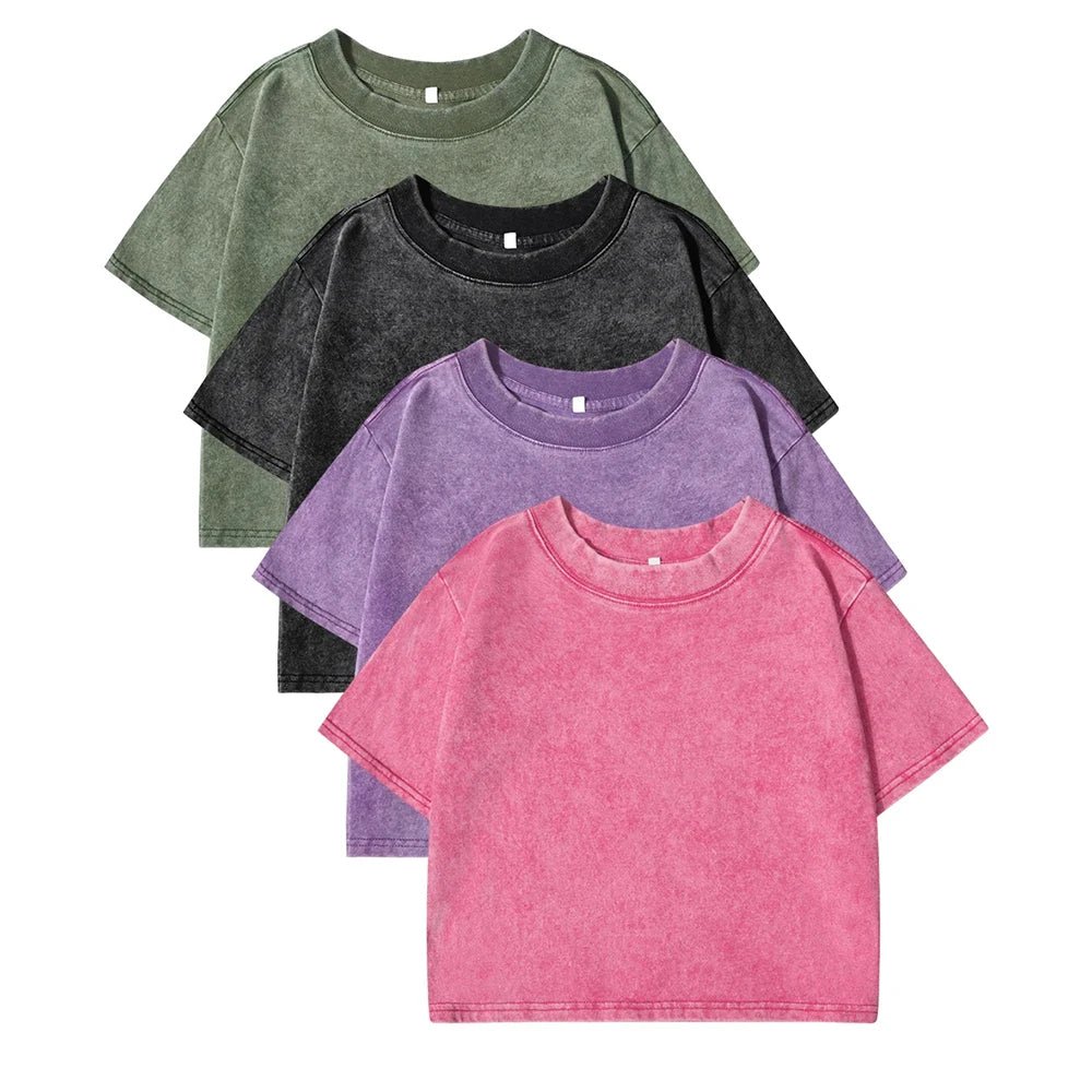 Solid Color Slim Washed T-Shirt Women