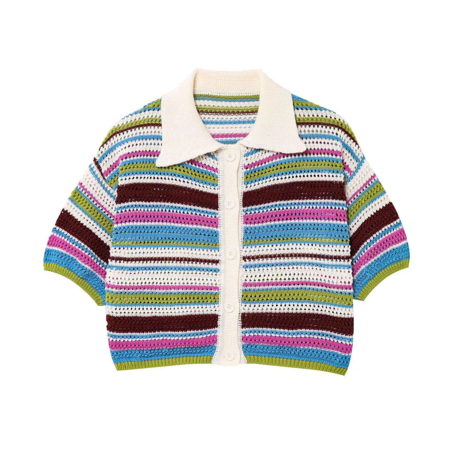 Patchwork Striped Sweater Knit Shorts Suit