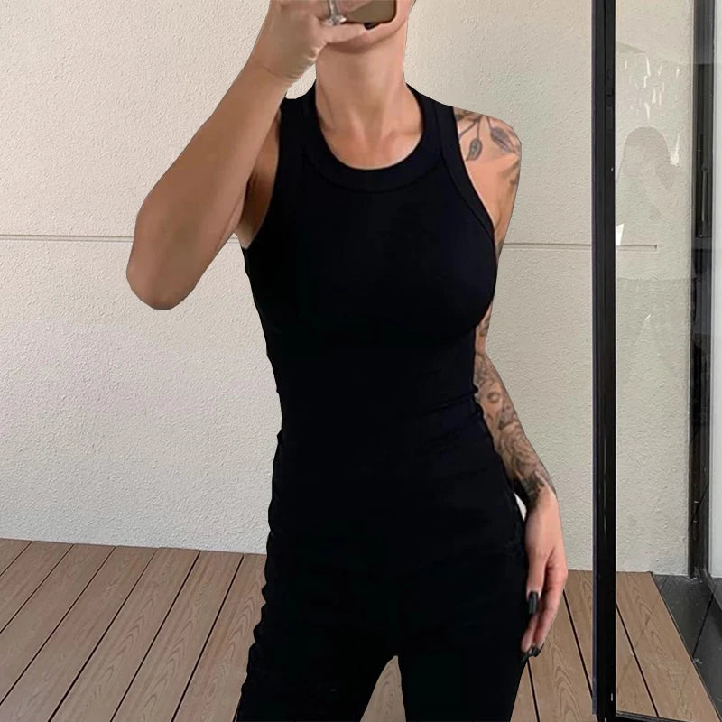 Round Neck Ribbed Tank Top