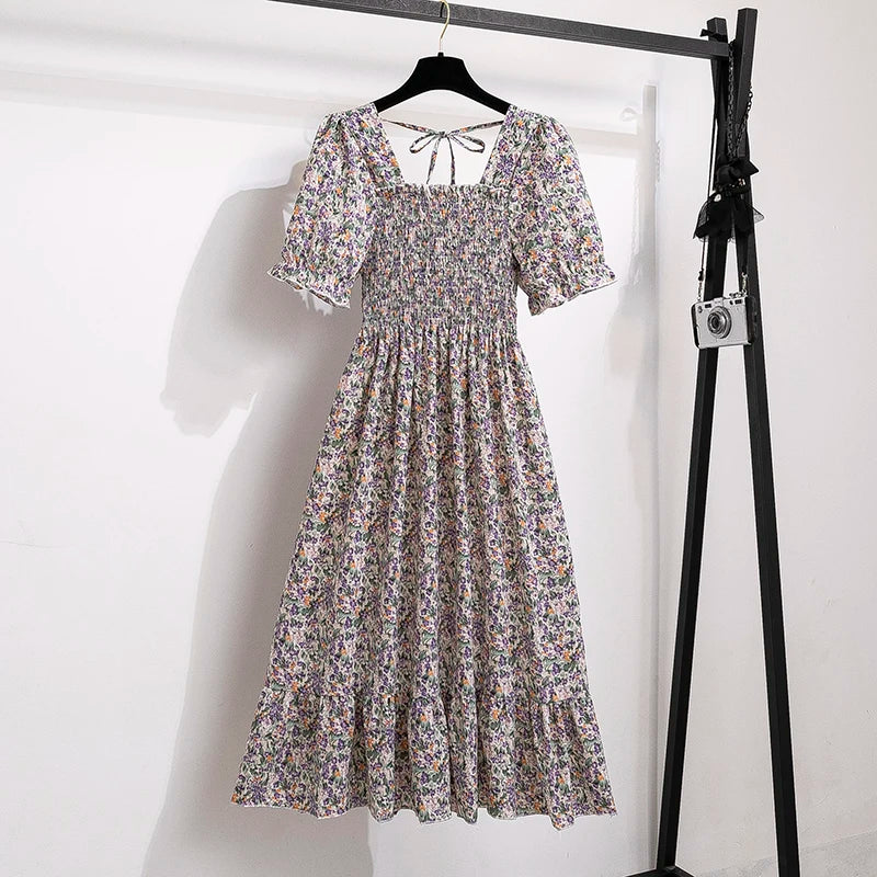 Waist Short Sleeve Pleated Casual Dress