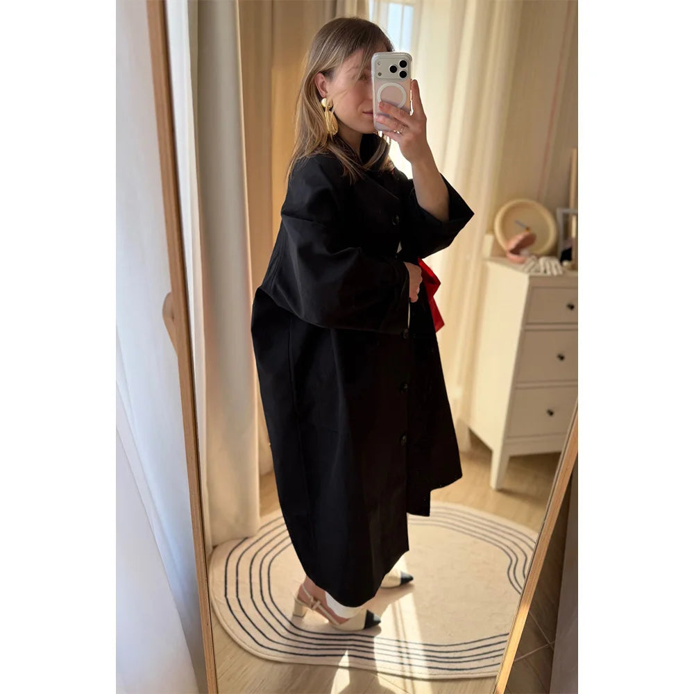 Stand Neck Long Trench Coat Women Spring