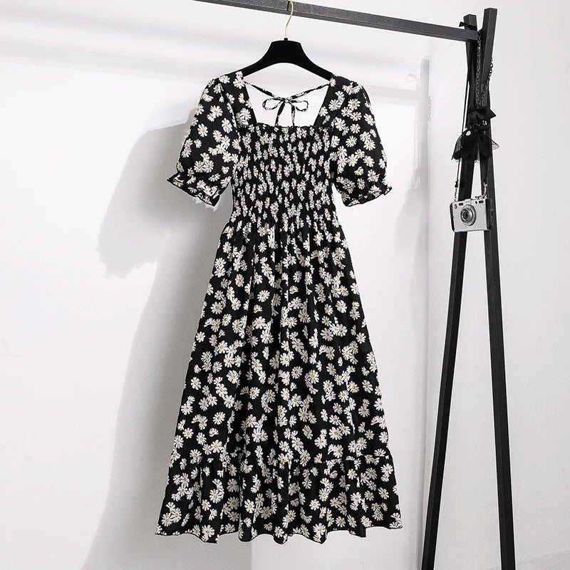 Waist Short Sleeve Pleated Casual Dress