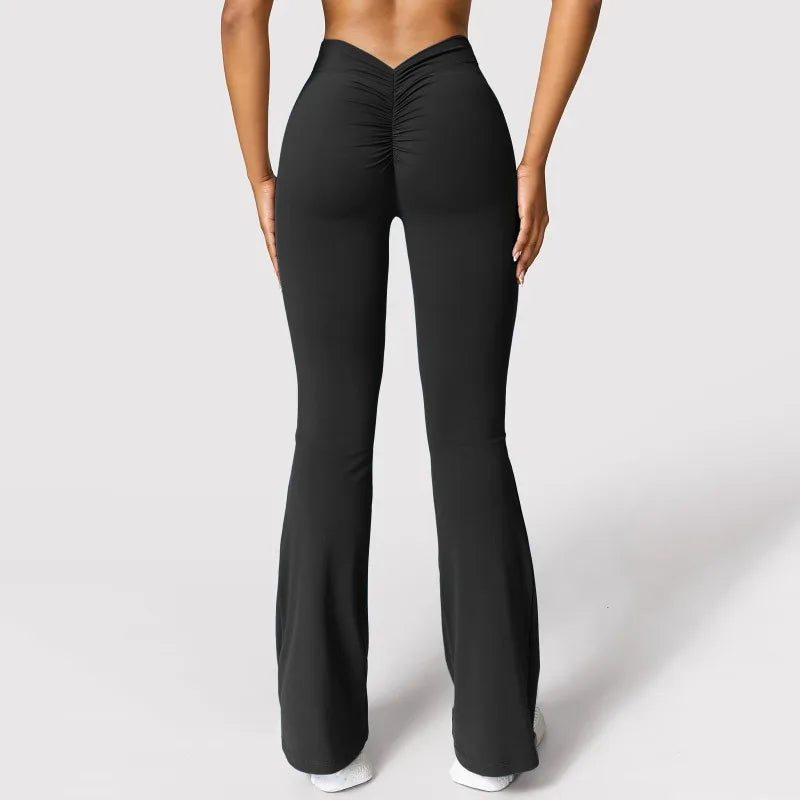 Fashion Micro Horn Leggings Damen V-Rücken Taille Sporthose Hohe Taille Push Up Po Gym Hose Einfarbig Schlank Freizeit Leggings