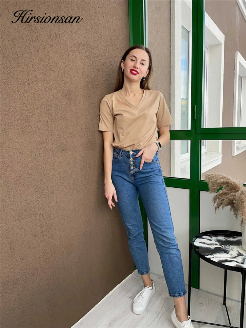 Hirsionsan Summer V Neck Soft Tees Tops